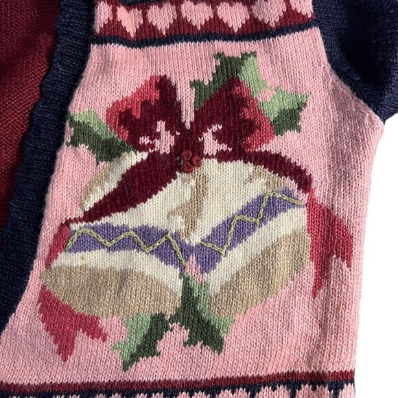 Embroidered by Hand Vintage Christmas Cardigan Grandma Pink Oversized Large - Picture 8 of 13